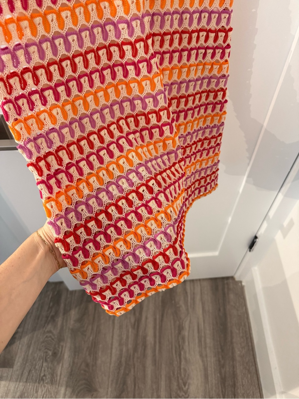 Sleeveless Striped Crochet Midi Dress in Orange, Pink & Yellow - Picture 2 of 4